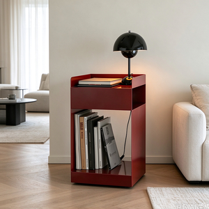 Table d'appoint moderne en acier inoxydable de style industriel, table d'appoint en métal en forme de cube avec rangement pour le salon - Product Image 2