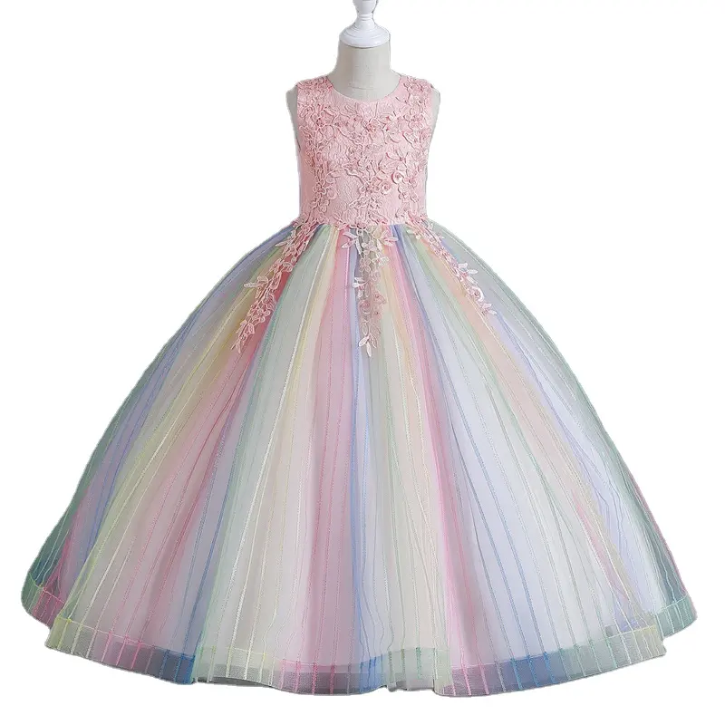 Robe pour enfants dégradé de couleur fleur fille robe de princesse robe de performance pour fille