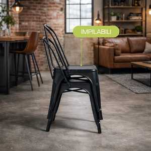 Sedie industriali in metallo nero con schienale alto 45x40x85 cm, design ergonomico, cuscinetti in gomma antigraffio, set da 6 - Product Image 2