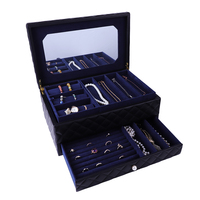Boîte de rangement de luxe en PU et velours pour bijoux, grand coffret carré pour bagues, boucles d'oreilles, colliers et bracelets, idéal pour offrir
