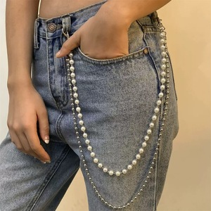 Pearl Waist <b>Chain</b> Double Layer Bead Imitation Pearl Casual Hip Hop Style For Women Men <b>Jeans</b> Skirt Outfit Accessory - Product Image 1