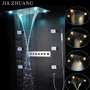 Luxury Bathroom Rainfall Shower Heads Ceiling Waterfall SPA Mist LED Shower Panel 6 Ways Thermostatic Shower Diverter Faucets