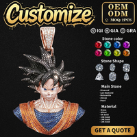 Nouvel Arrivage Pendentif Personnalisé de Luxe en Moissanite, en Argent Sterling 925, Bijou Buste de Personnage Anime Sertie de Pierres pour Hommes, Étanche, Cadeau