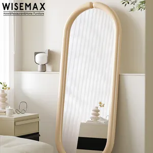 WISEMAX กระจกแต่งหน้าติดผนังสไตล์ทรงรี,กระจกแต่งบ้านกรอบ MDF ทรงรีกระจกแต่งหน้าสำหรับตกแต่งบ้าน