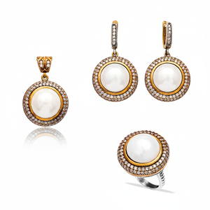 Ensemble de bijoux pour femmes en argent sterling 925 authentique turc fait à la main en gros avec un design rond en zircon pour les fêtes tendance - Product Image 2