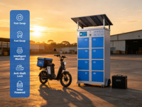 Estación de Intercambio de Baterías Móvil para Exteriores de 8 Ranuras, con Protección Contra la Lluvia, Pantalla con Código QR, Sistema de Gestión de Baterías (BMS) y Protección de Seguridad para Baterías de Bicicletas Eléctricas