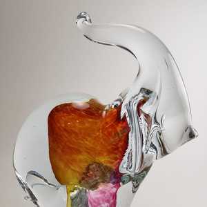 Escultura de Elefante de Cristal de Murano Hecha a Mano, Moderna, Transparente con Detalles en Rosa Anaranjado, Decoración Artística de Cristal - Product Image 2