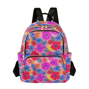Hawaiian Hibiscus Flower Quilted Polyester Custom Logo <b>Backpack</b> Rucksack <b>Waterproof</b> <b>School</b> <b>Backpacks</b> for Girls Women - Product Image 1