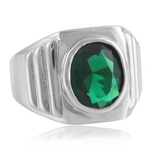 European American Style <b>Titanium</b> Steel Green Gemstone <b>Ring</b> Geometric Bezel Setting Women's Fashion Jewelry Gift 210178 - Product Image 1