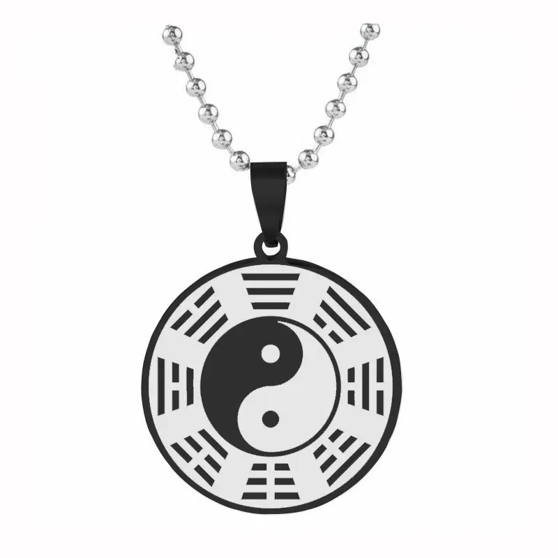 Colar Taoísta Amuleto de estilo Chinês Pingente Colar de corrente de aço Inoxidável Colar masculino