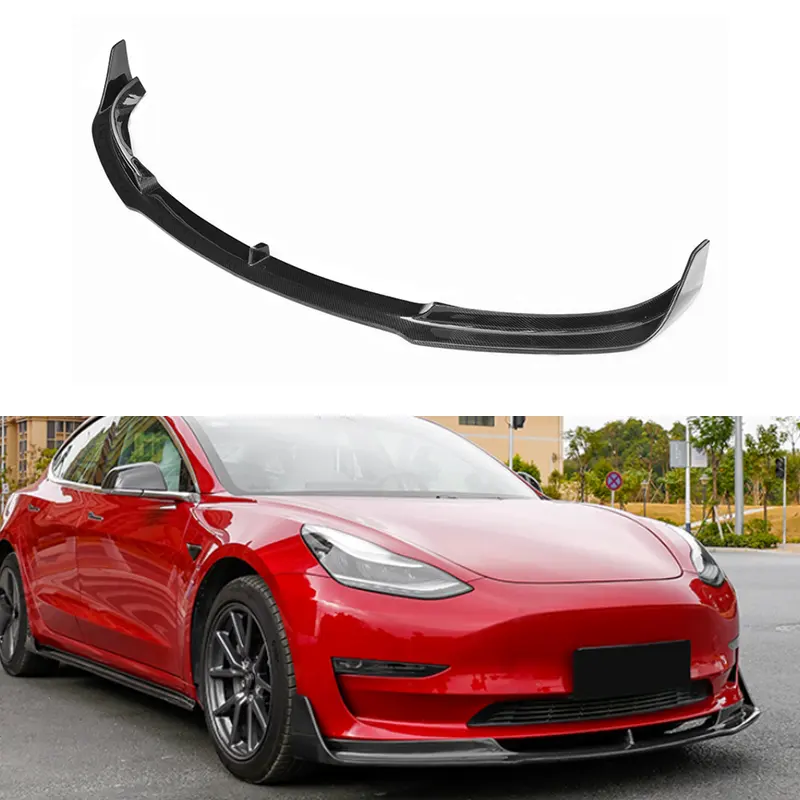 Carbon Fiber Car Front Bumper Lip Splitter For Tesla Model 3 2017-2020 Body Kit Front Lip Spoiler Diffuser Chin Guard Protector
