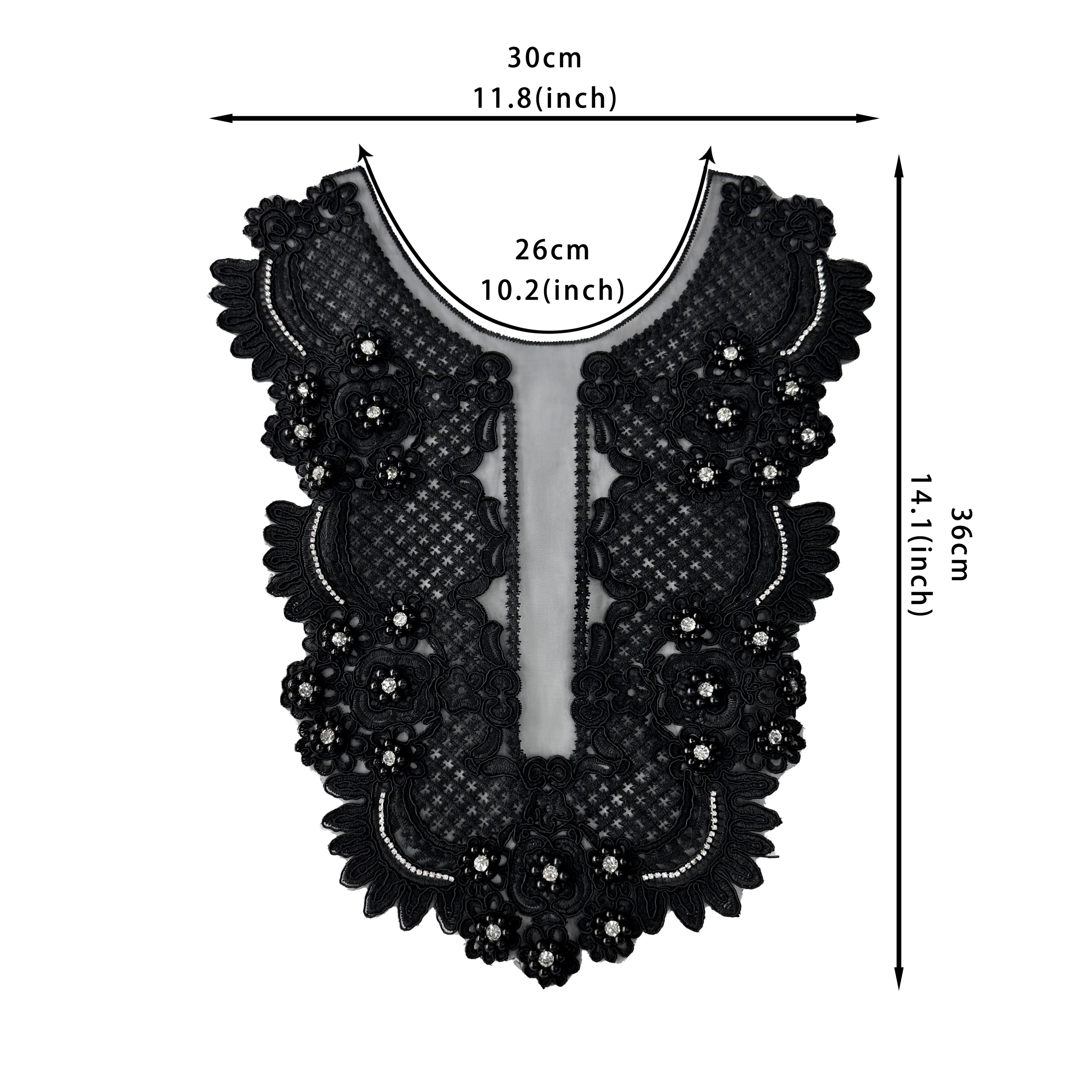 White Beaded Organza Neckline Applique Patch for Weddings White Beaded Organza Neckline Applique Patch for Weddings