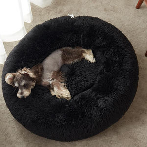 Kostenlose Musterlieferanten Superweicher Donut-Hundebett Schwarzer Langer Plüsch Rundes Flauschiges Katzen-Haustierbett Nest Hundehütte für Welpen - Product Image 3