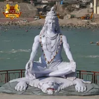 Famous Life Size Marble Statue of Lord Shiva Sitting on Tiger Head Base for Outdoor Decoration