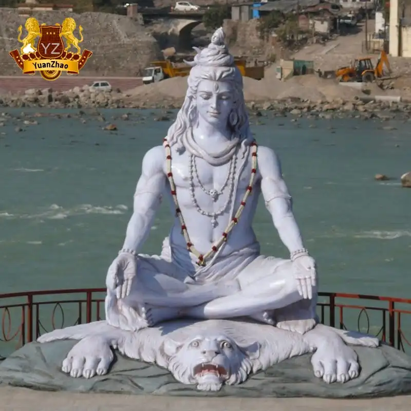 Beroemde Levensgrote Marmeren Standbeeld Van Lord Shiva Zitten Op Tijger Hoofd Base Voor Outdoor Decoratie