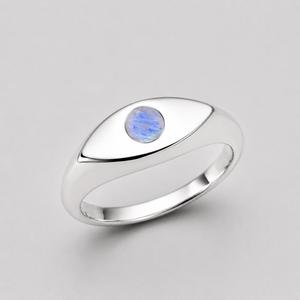 <b>Moonstone</b> 925 Sterling Silver <b>Ring</b> - Eye-Shaped Signet with Round Cabochon - Product Image 4