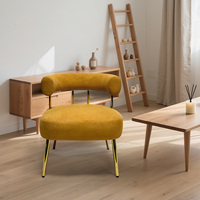 Chaise de loisirs en velours à pieds dorés Chaise de salle à manger et de salon moderne du milieu du siècle à larges sièges
