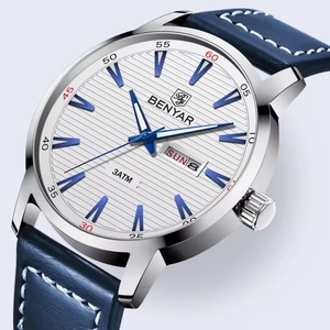 Relojes de Pulsera de Cuarzo Benyar 5145 3ATM Resistentes al Agua con Cronógrafo Multifunción y Correa de Cuero Negra para Hombre - Product Image 3