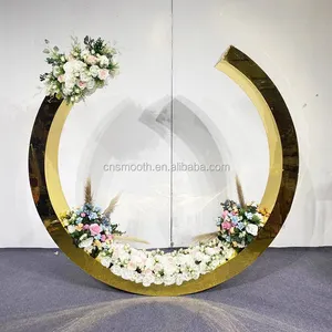 高品质金色圆形PVC压克力背景婚礼展示气球花架用于婚礼