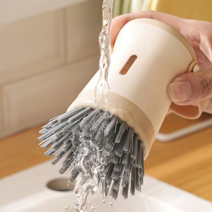 Brosse à vaisselle avec distributeur de savon, éponge de cuisine à pression pour casseroles, conception de rangement suspendu, outil de lavage pour cuisinières et plaques de cuisson - Product Image 4