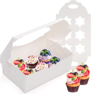 Scatola per Cupcake da 6 Pezzi, Contenitore Pieghevole Bianco con Finestra e Inserto, Scatola Monouso per Pasticceria di Grado Alimentare - Product Image 1