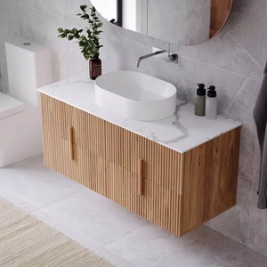 Mueble de Baño Vertical Estilo Japandi con Ranuras, Gabinete de Baño Colgante de Roble Natural con <span class=keywords><strong>Cajones</strong></span> de Almacenamiento Divididos <span class=keywords><strong>para</strong></span> Proyectos de Villas - Product Image 4