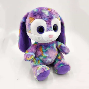 Lapin en peluche personnalisé violet multicolore à longues oreilles tombantes avec de grands yeux brillants, lapin en peluche assis doux, cadeau pour l'Est - Product Image 1