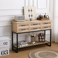 Meuble de salon moderne nordique rustique en bois, console d'entrée avec tiroirs et étagères de rangement, gain de place, style Shaker