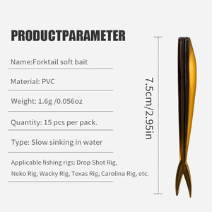 TGD Best Lot de 15 leurres souples en plastique à queue de fourche 7,5 cm, appât souple à queue fendue pour la pêche en eau salée et douce (bar, truite, brochet) - Product Image 2
