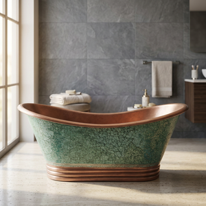 Copper Oval <b>Bathtub</b> with Lid Clawfoot Design Classic Style Durable Eco-Friendly Foldable <b>Portable</b> Wholesale-Indian Home Crafts - Product Image 3