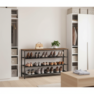 Étagère à chaussures étroite à 5 niveaux, 4 étagères en tissu polyester, structure en acier, rangement multifonctionnel pour chaussures et sacs, style industriel - Product Image 2