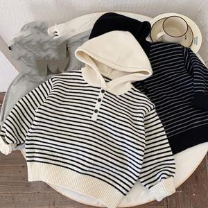 2025 mùa thu mới của Hàn Quốc phong cách chàng trai sọc Áo Thun Trùm đầu áo len lỏng bán buôn bé áo len - Product Image 1