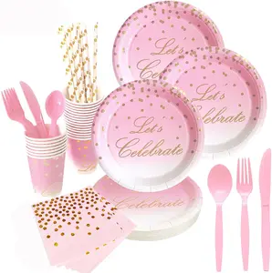 ロマンチックな結婚式のゴールドドットホットスタンプ紙食器結婚披露宴用品食器紙コップ紙皿