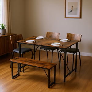 Juego de Comedor Industrial Moderno de 4 Piezas con Mesa de Madera, 2 Sillas y Banco para Cocina o Sala de Estar, Muebles para el Hogar - Product Image 2