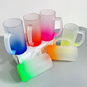 Mug à bière incassable en verre dépoli dégradé de couleur avec poignée, 16 oz, pour sublimation - Product Image 4