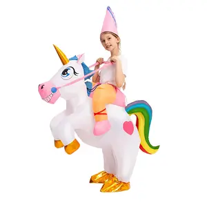 Halloween Carnival Fancy Dress Party Rainbow Unicorn Inflatable Costume Mascot Children'S Costume Unisex Suit