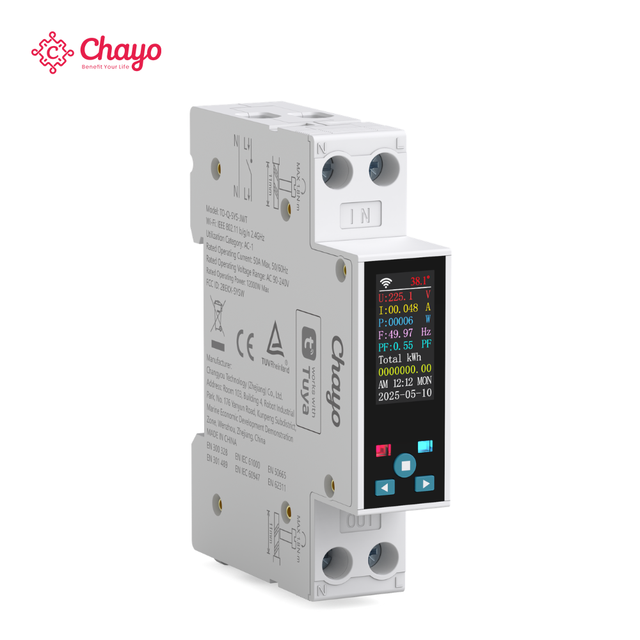 TO-Q-SYS-JWT Tuya Single Phase Wifi Meter MCB 50A 1P+N for Smart Home Automation Smart Life Products with LCB Screen Chayo