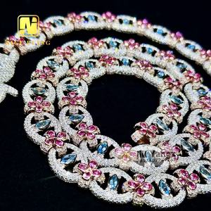 Nice Bling การออกแบบพิเศษที่กําหนดเอง 925 ดอกไม้เงินเครื่องประดับตาปีศาจโซ่คิวบาสีลูกบาศก์เซอร์โคเนียสร้อยคอสร้อยข้อมือหิน - Product Image 5