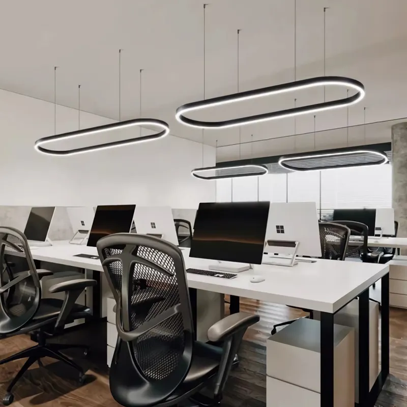 Lampu gantung kantor kustom lampu oval landasan pacu ruang konferensi LED
