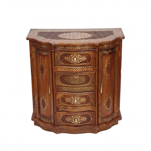 Handcrafted Polished Modern Wooden Chest of Four <b>Drawers</b> with Brass Inlay for Living Room and Hall Storage - Product Image 1