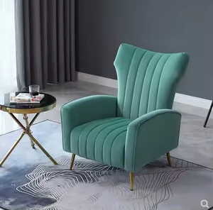 Fauteuil contemporain en velours <span class=keywords><strong>turquoise</strong></span> à dossier haut avec surpiqûres verticales et pieds en métal doré pour chaises de salon - Product Image 6