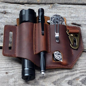 Organisateur de <span class=keywords><strong>gaine</strong></span> de <span class=keywords><strong>ceinture</strong></span> multi-outils en cuir véritable <span class=keywords><strong>Ceinture</strong></span> EDC pour hommes Porte-lampes de poche Porte-couteaux Étui de <span class=keywords><strong>gaine</strong></span> avec clip porte-clés - Product Image 1