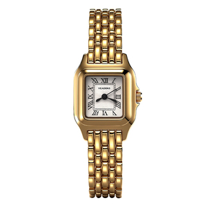 Reloj Cuadrado Vintage con Números Romanos para Mujer, Correa de Acero Chapada en Oro, Reloj de Cuarzo Resistente al Agua - Product Image 1