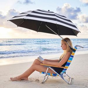 Sombrilla Impermeable con Clip para Silla, Poste Flexible con Cuello de Cisne, Protección Solar UPF50, Rayas Blancas y Negras, Parasol para Patio - Product Image 1
