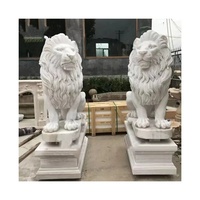 Sculpture de lion en marbre blanc sculptée à la main grandeur nature, statue de lion en pierre pour porte d'entrée extérieure avec boule