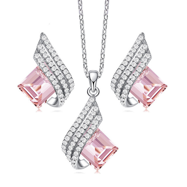 Wholesale 925 Sterling Silver Crystal Necklace Earrings Set Embellished with Crystals