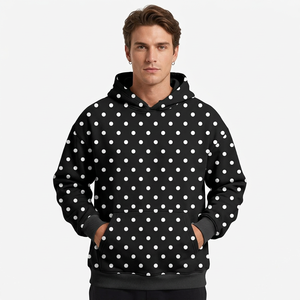 Sweat-shirt à capuche pour homme, imprimé à pois noir et blanc, manches régulières, tricoté, style automne, non doublé - Product Image 1