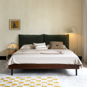 เตียงนอนหรูหราลดราคาจากโรงงาน เตียงคู่ขนาดใหญ่ เฟอร์นิเจอร์ห้องนอน ผ้าฝ้ายลินิน โครงไม้ เตียงนอนแสนสบาย - Product Image 2