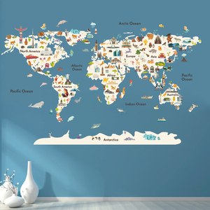Nuovi Adesivi Murali Educativi in PVC con <span class=keywords><strong>Mappa</strong></span> <span class=keywords><strong>del</strong></span> <span class=keywords><strong>Mondo</strong></span>, Decorazioni per Camerette di Asili e Scuole Materne con Animali Cartoon - Product Image 5