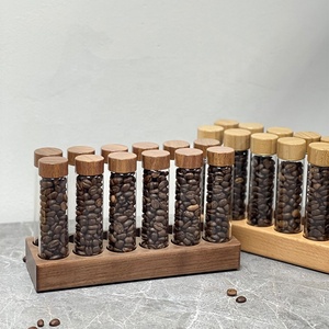 Rak Penyimpanan Biji Kopi Klasik Ramah Lingkungan dari Kayu dan Kaca dengan 6/12 Lubang Penyimpanan 2Oz untuk Kopi dan Teh - Product Image 4